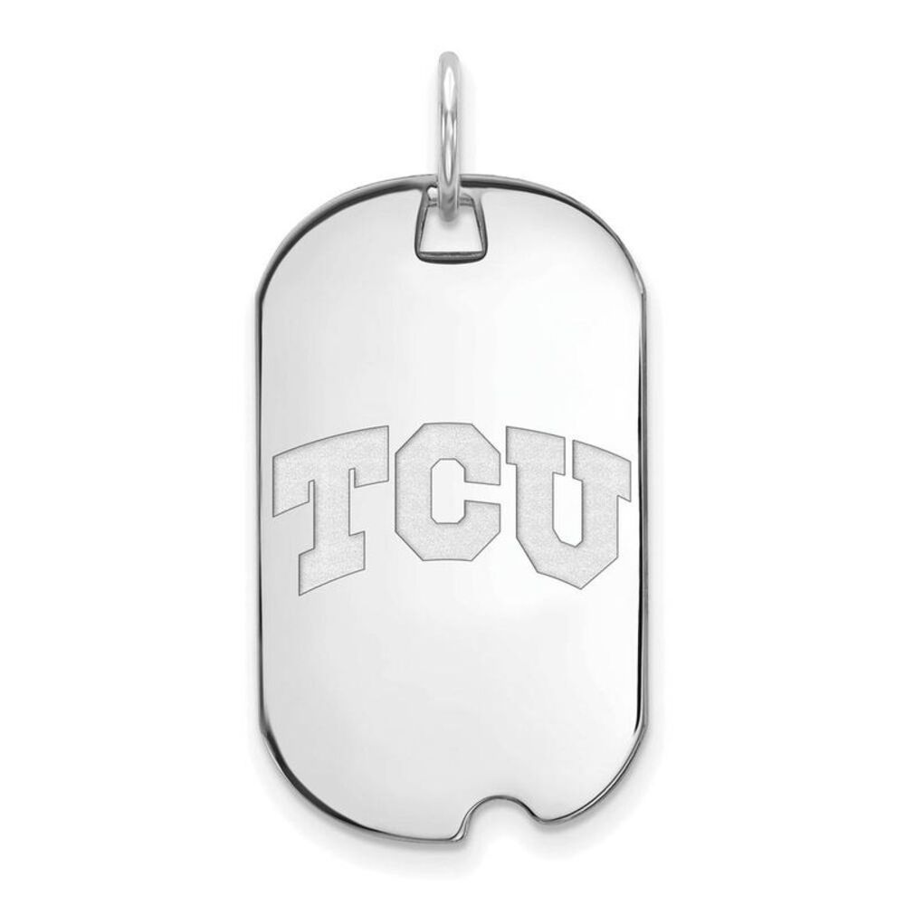 Sterling Silver Rhodium Plated Texas Christian Small Dog Tag Pendant